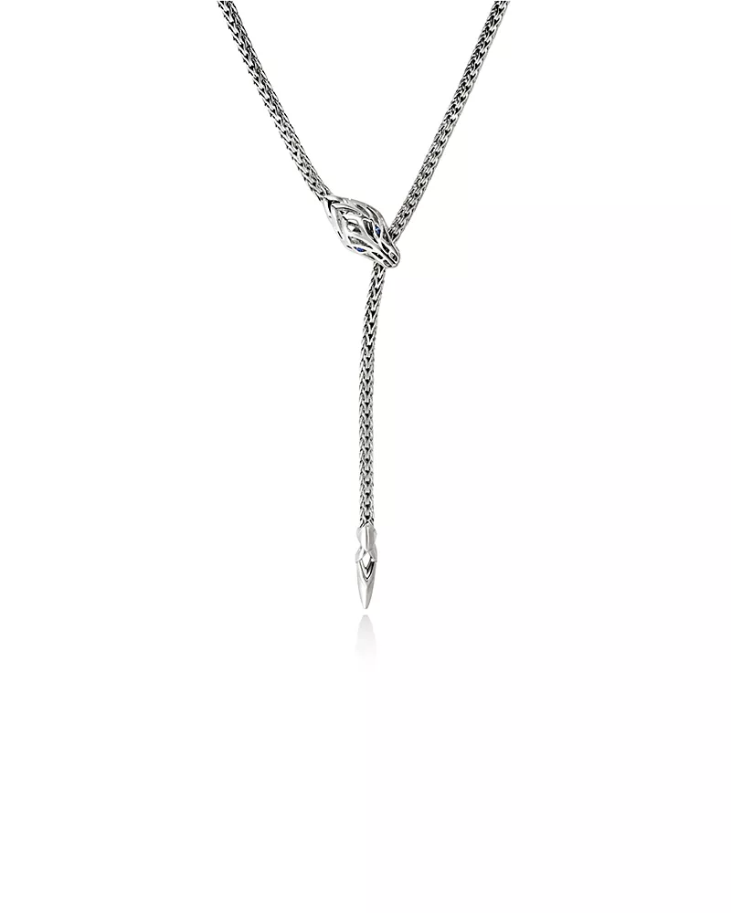 John Hardy Sterling Silver Naga Blue Sapphire Dragon Lariat Necklace, 23