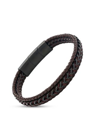 Woven Leather & Stainless Steel Bracelet