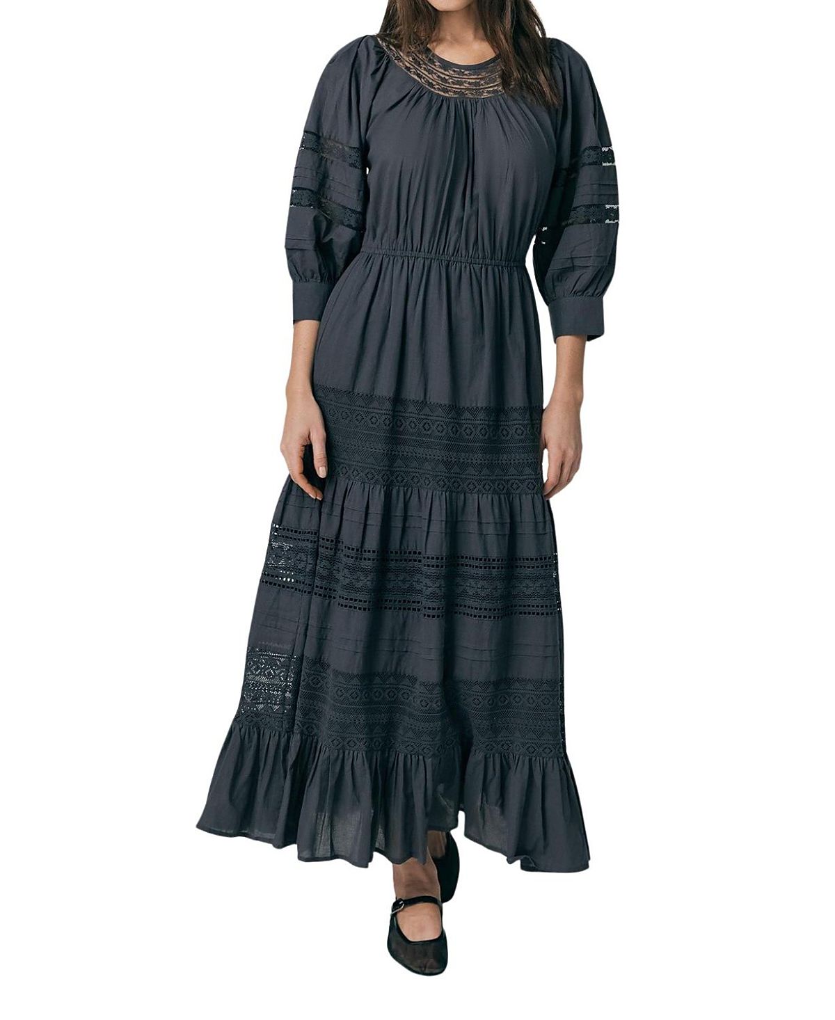 Ghost London Leoni Lace Trim Cotton Midi Dress