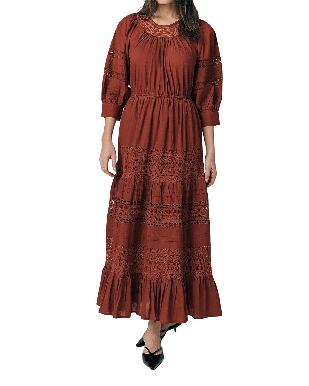 Ghost London Leoni Lace Trim Cotton Midi Dress