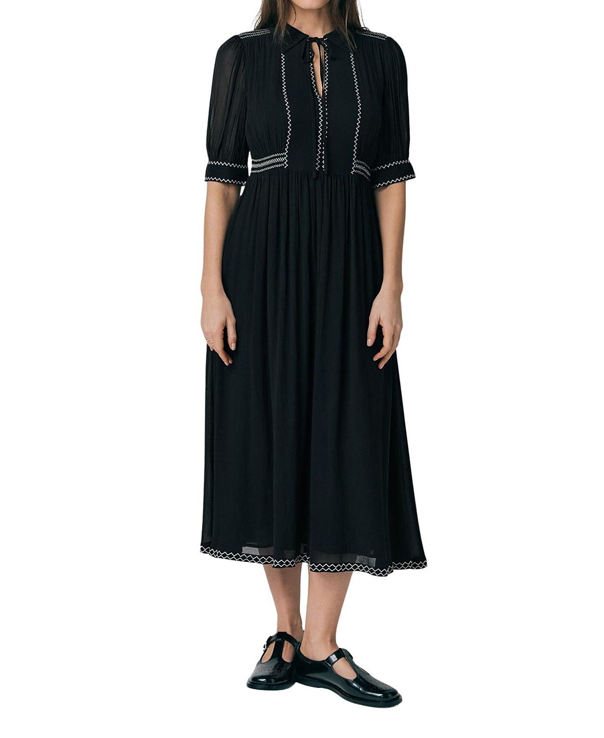 Ghost London Emma Georgette Embroidered Midi Dress
