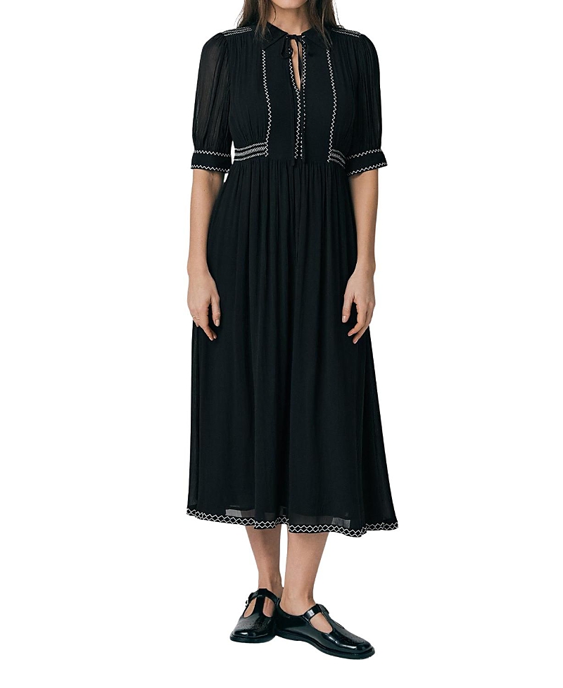 Ghost London Emma Georgette Embroidered Midi Dress