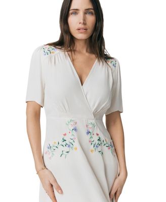 Maeve Embroidered Crepe Midi Tea Dress