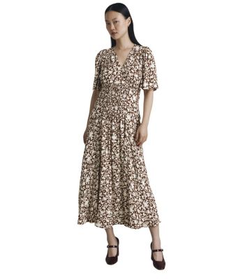 Minnie Crepe Printed Shirred Tea Dress