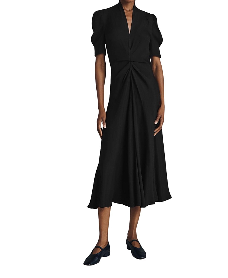 Ghost London Capri Crepe Short Sleeve Midi Dress In Black