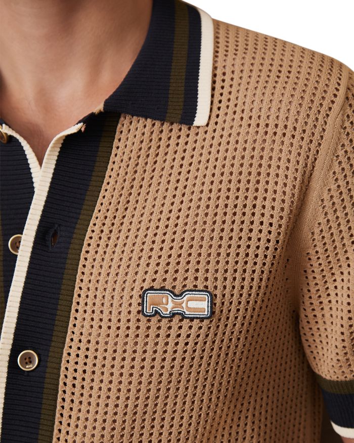 CHE CRUSOE Crochet Contrast Trim Button Shirt