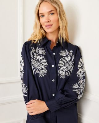 Embroidered Puff Sleeve Shirt Dress