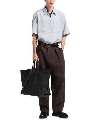 Regular Fit Short Sleeve Zip Linen Shirt  