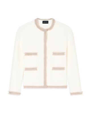 Ottoman Stitch Knit Jacket with Fringe Hems