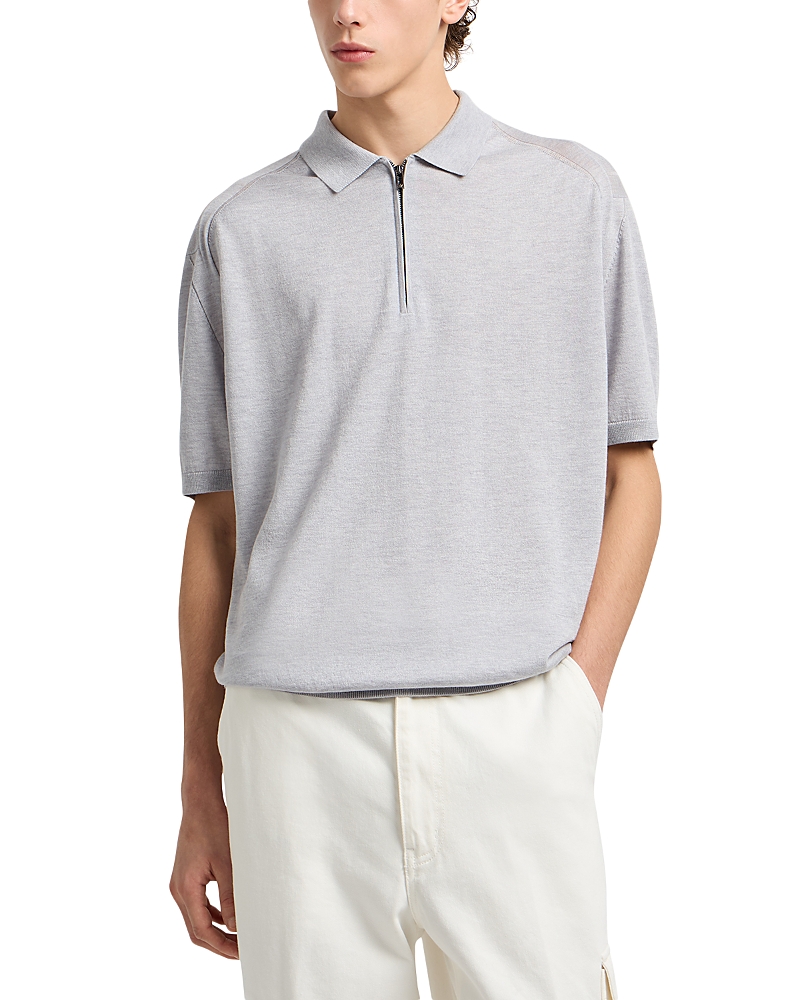 Emporio Armani Asv Plain-knit Jumper With Polo-shirt Collar, In A Wool And Lyocell Blend In Gray
