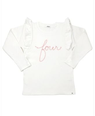 Girls' Millie "four" Pink Sparkle Embroidered Tee - Little Kid