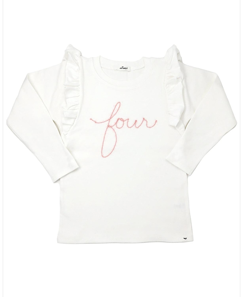 oh baby! Girls' Millie four Pink Sparkle Embroidered Tee - Little Kid