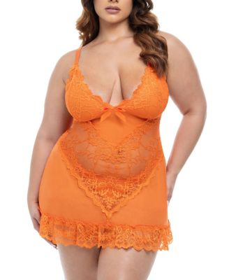 Plus Valentine Soft Cup Lace Babydoll with Bows and G-string Panty
