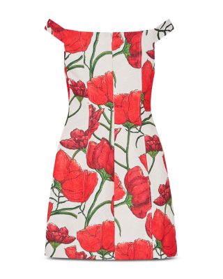 Red Peony Jacquard Mini Dress