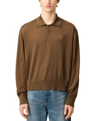Ami De Coeur Regular Fit Long Sleeve Wool Silk Blend Polo Sweater