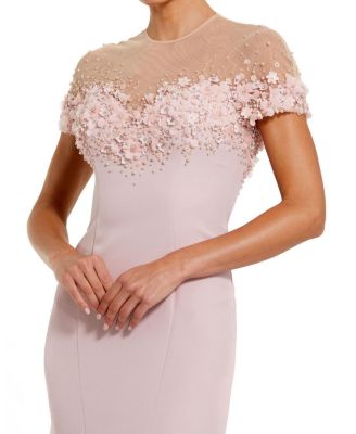 Mermaid Crepe Gown with Beaded Illusion Neck