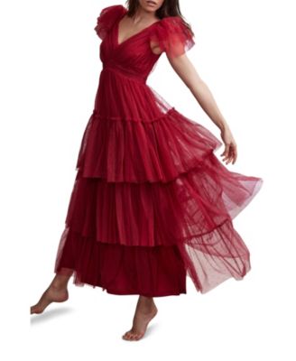  Women's Tulle Ruffle Maxi Dress