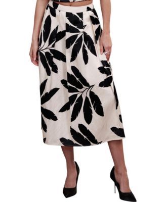 Mint Velvet - Women's Neutral Palm Print Midi Skirt