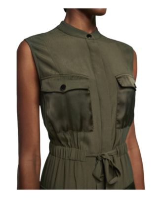  Women's Satin Mix Utility Shirt Dress