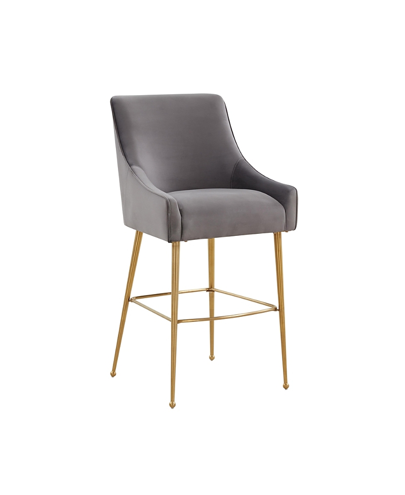 Tov Furniture Beatrix Pleated Velvet Bar Stool In Gray