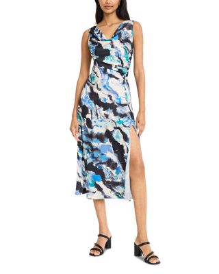 Printed Asymmetric Neck Midi Dress