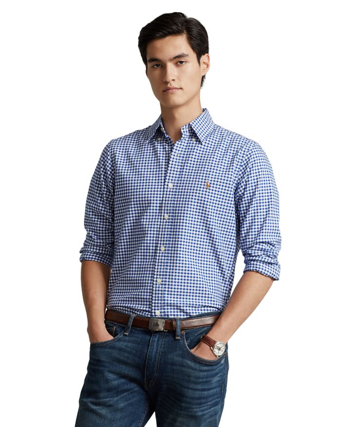 Classic Fit Long Sleeve Gingham Checked Button Down Shirt