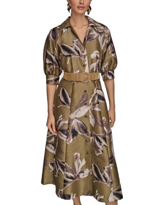 Floral A Line Belted Shirt Dress