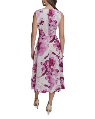 Floral Satin Gathered Waist Dress