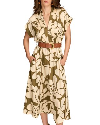 French Twill Floral Belted Midi Dress