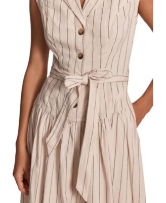  Women's Drop Waist Stripe Midi Dress