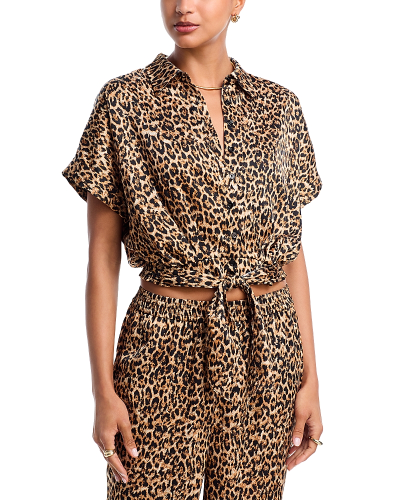 Aqua Tie Front Satin Shirt
