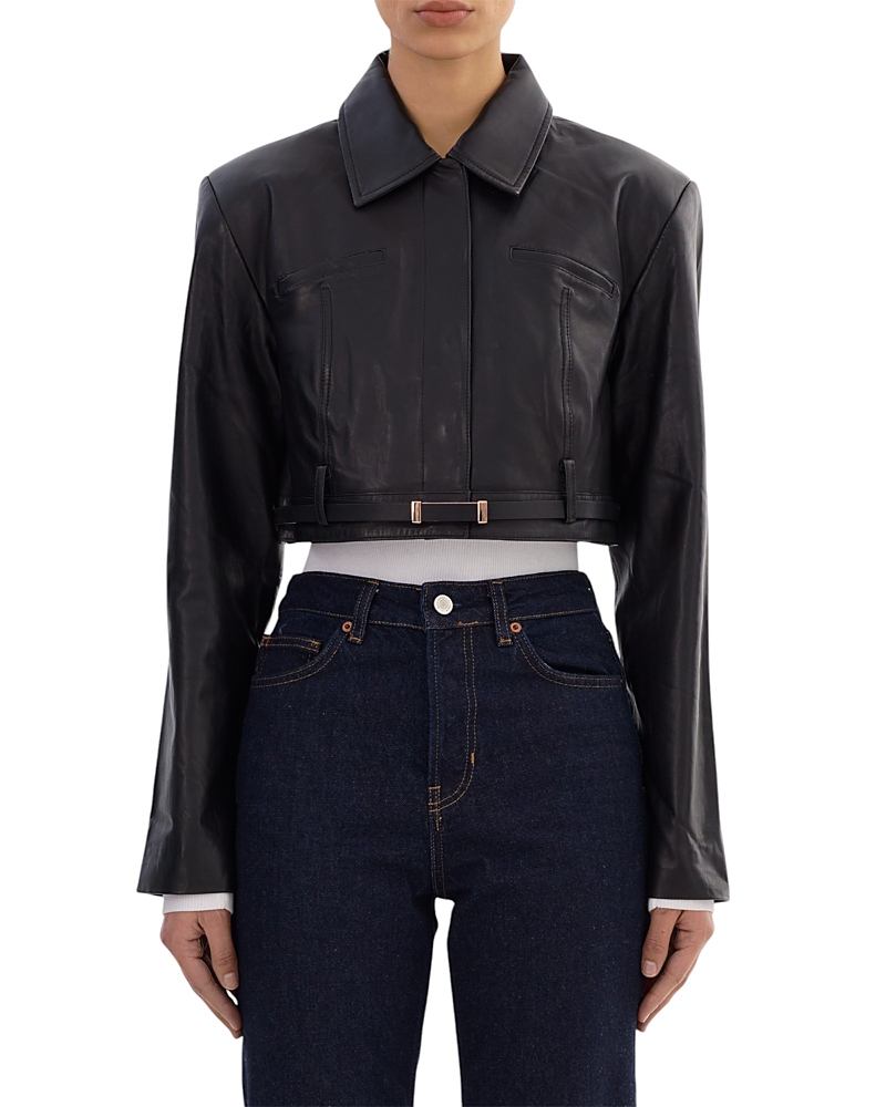 Lamarque Gia Leather Crop Jacket In Black