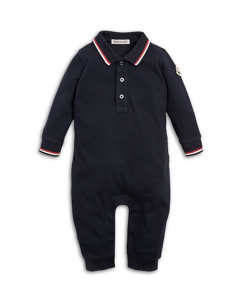 Moncler Unisex Tricolor Trimmed Cotton Piquet Romper - Baby In Blue