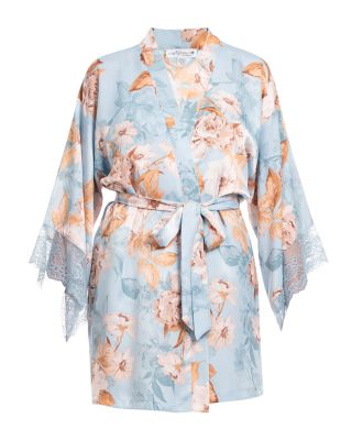 Floral Print Lace Trim Robe
