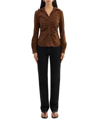 Ruched Collared Suede Shirt