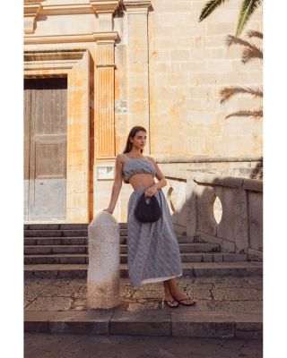 Gingham Ruched Waist Midi Skirt