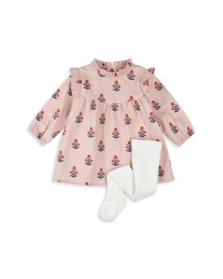 Girls' Poppy Print Brushed Twill Dress & Footed Tights Set - Baby