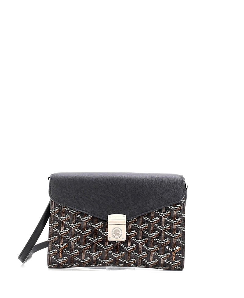Pre-owned Pre-owned Goyard Goyard Chypre Wallet On Strap Coated Canvas With Leather In Black