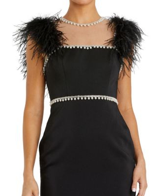 Feather Cap Sleeve Pearl Embellished T-Length Fit Dress