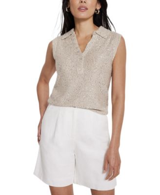 Mint Velvet - Women's Sequin Polo Top