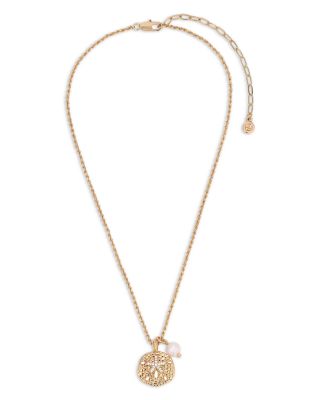 Pav&eacute; Sand Dollar & Cultured Freshwater Pearl Pendant Necklace, 15"-18" 