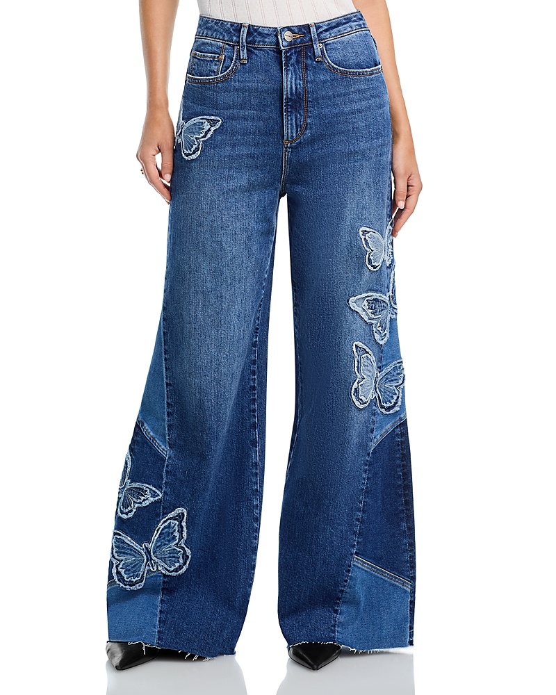 Driftwood Butterfly Patchwork Wide Leg Jeans in Medium Wash