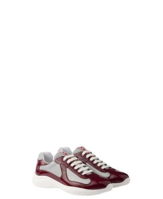 Men's Patent Leather and Technical Fabric America's Cup Sneakers in Burgundy