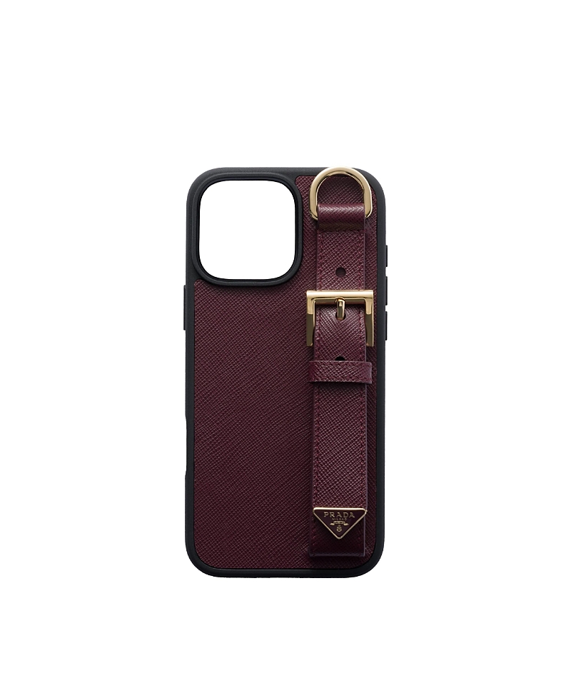 Prada Saffiano Leather Case For Iphone 16 Pro Max In Burgundy
