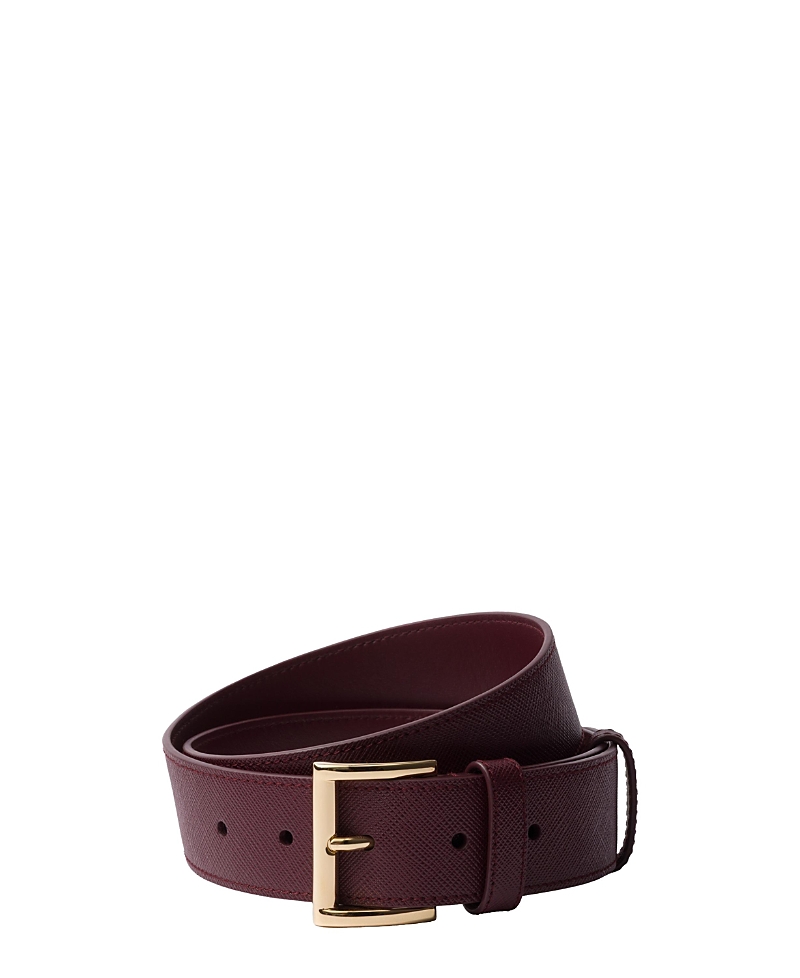 Prada Saffiano Leather Belt In Burgundy