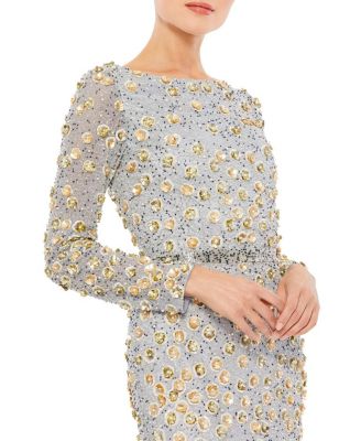 Embellished Long Sleeve High Neck Gown
