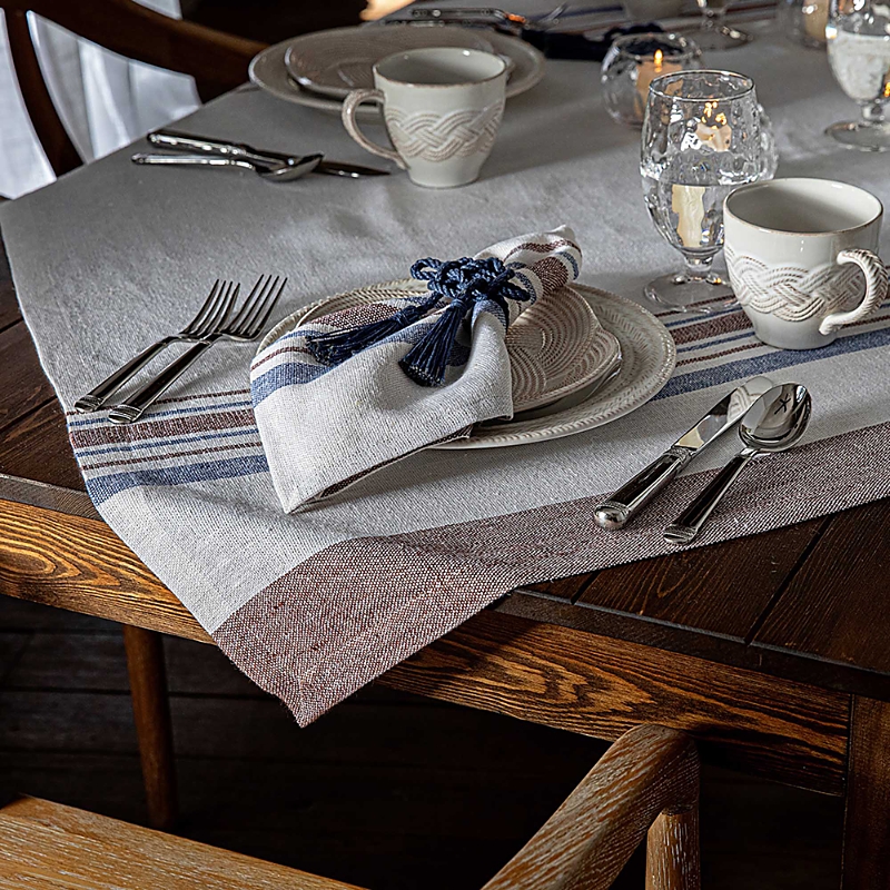 Juliska Danish Stripe Tablecloth, 52 Square In White