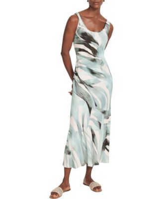  Women's Palm Print Satin Slip Dress