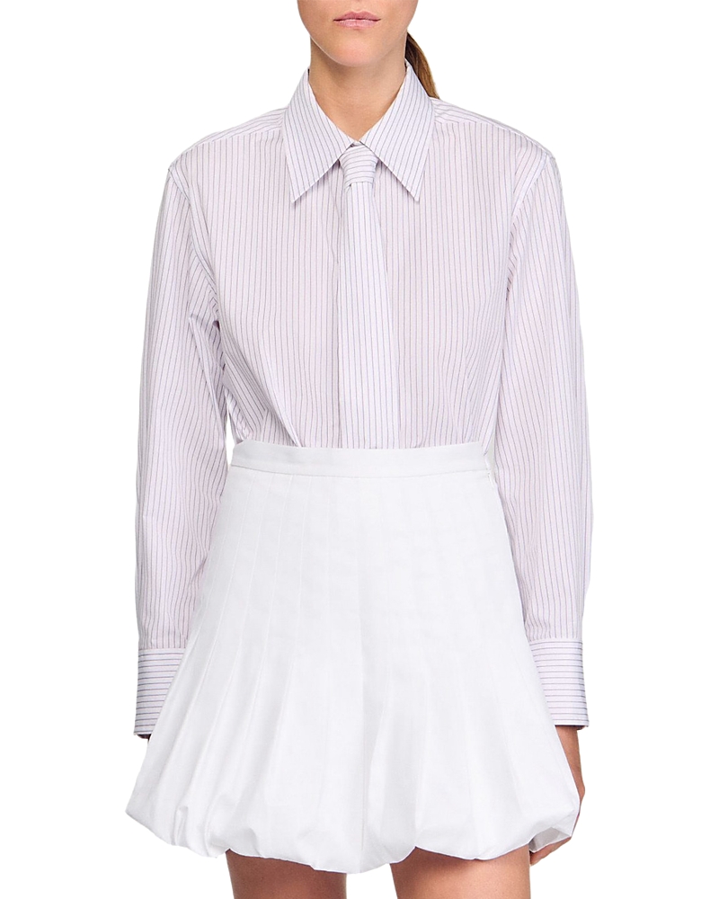 Sandro Striped Shirt With Detachable Tie In Purple