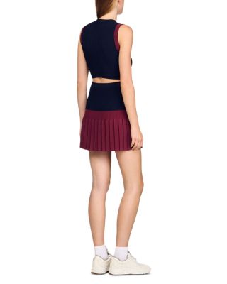 Two Tone Knit Top & Pleated Mini Skirt 